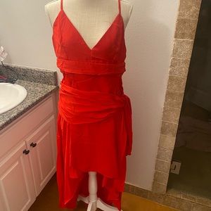 SHEIN X Asymmetrical Hem Ruched Tie Front Slip Dress